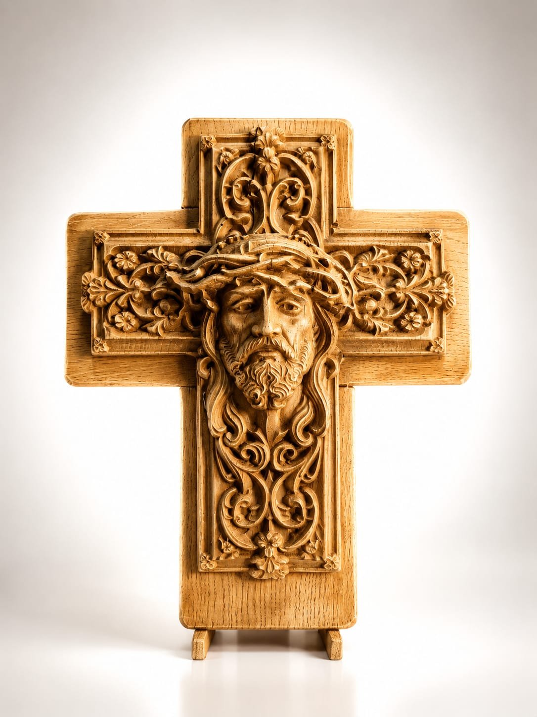 Icoană 3D - Cruce cu chipul lui Iisus și ornament floral