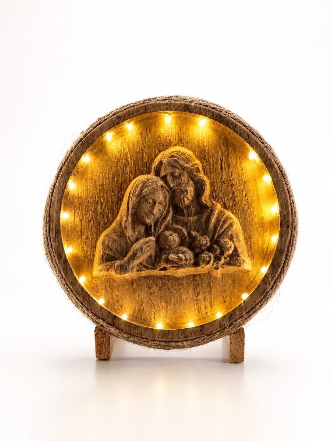 Ornament iluminat - Sfânta Familie cu LED, fundal alb